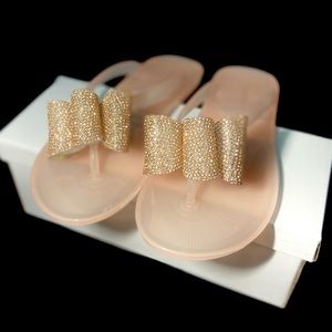 Nude Thong Open Toe Crystal Bow Jelly Sand…